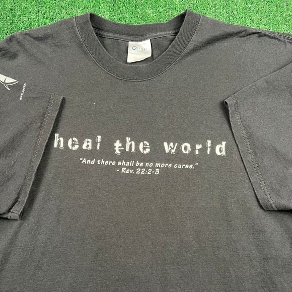 Port & Company Other - VTG Heal The World Jesus Cross God T-Shirt Mens 2XL Faded Black Revalation Y2K